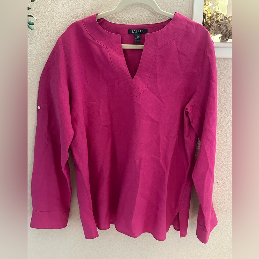 Ralph Lauren Linen Fuchsia Tunic Blouse